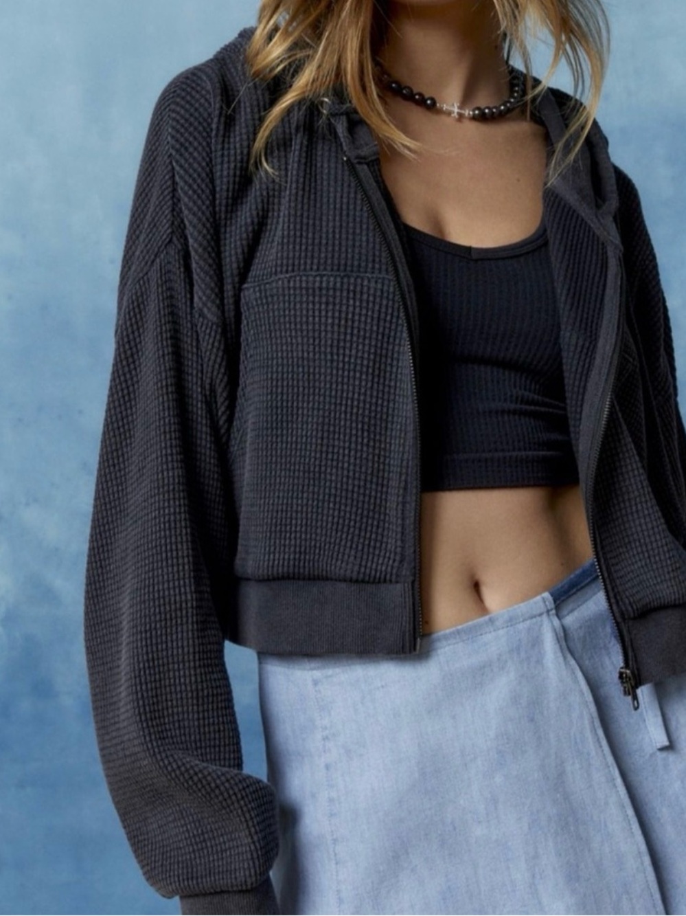 Urban Outfitters Waffle Knit Zip Hoodie